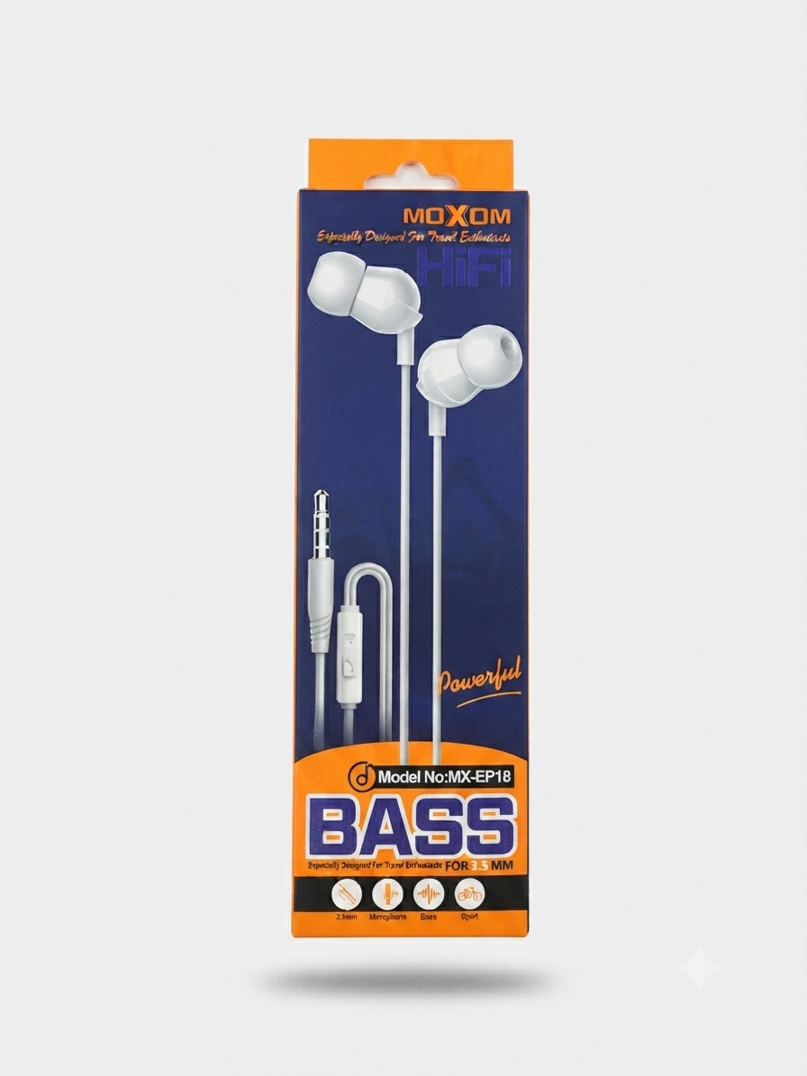 سماعات أذن MOXOM BASS موديل MX-EP18 بمنفذ 3.5mm - من MT Mobile