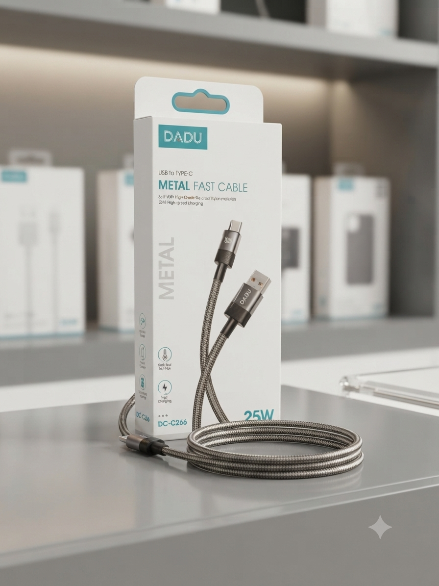 كابل شحن ونقل بيانات تيب سي سريع DADU بقوة 25 واط ميتال (USB to Type-C) خامة نايلون مضفر موديل DC-C266 من MT mobile