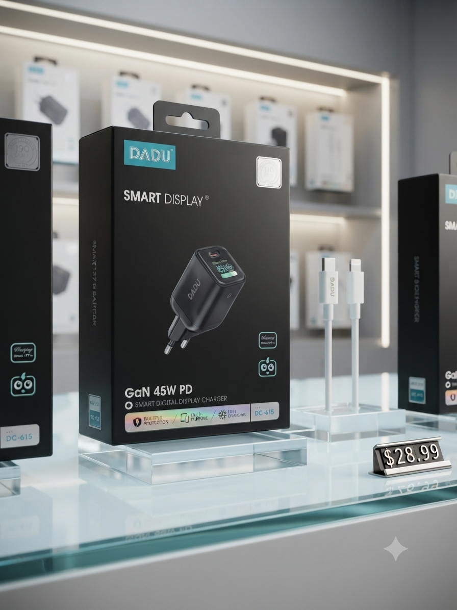 شاحن جداري DADU سريع GaN بقوة 45W منفذ Type-C مع شاشة رقمية ذكية موديل DC-615 من MT mobile
