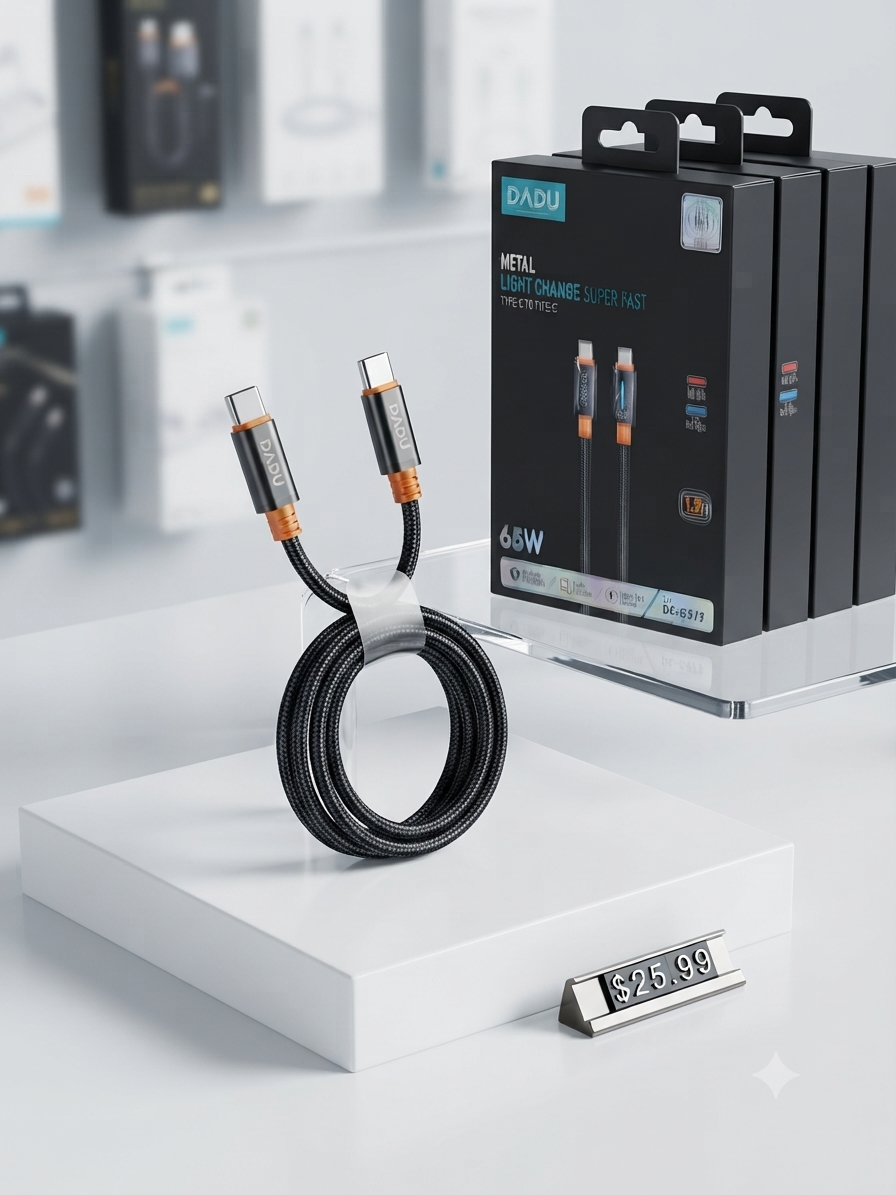 كابل شحن سريع DADU بقوة 65W ميتال بإضاءة ذكية متغيرة (Type-C to Type-C) طول 1.2 متر موديل DC-C273 من MT mobile