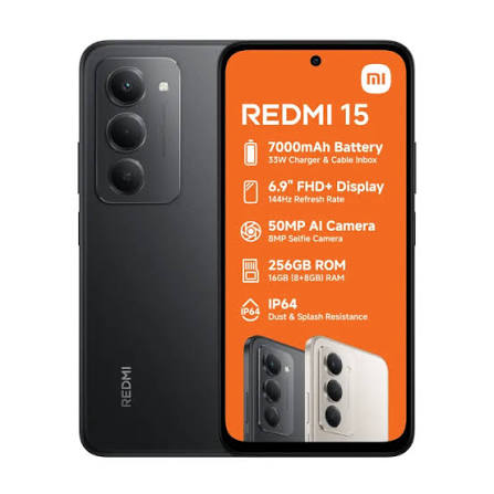 هاتف Xiaomi Redmi 15 الجديد - بطارية 7000mAh، ذاكرة 256GB مع رام 16GB - متوفر لدى MT mobile