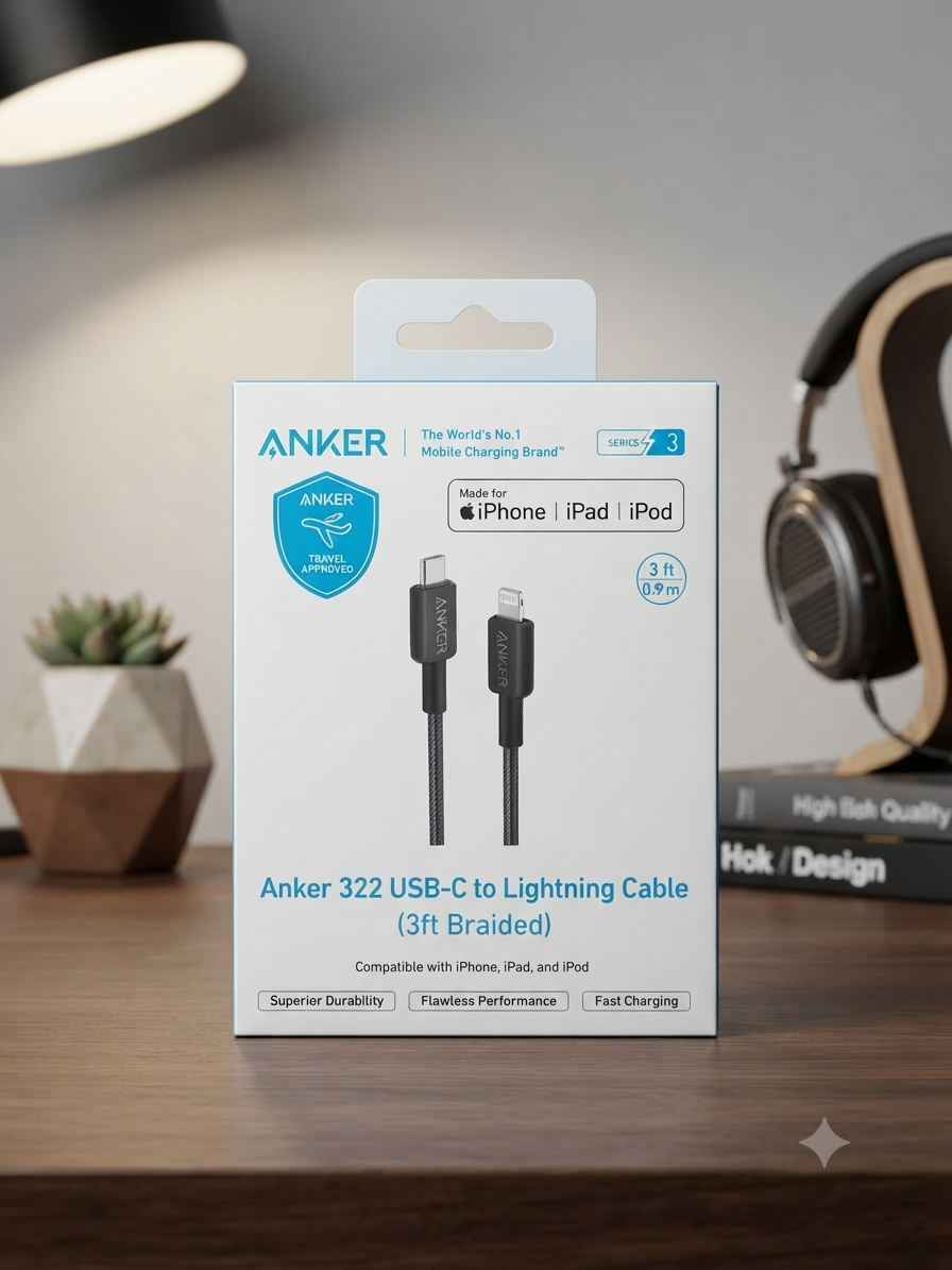 كابل Anker 322 USB-C to Lightning (مضفر بطول 3 أقدام)