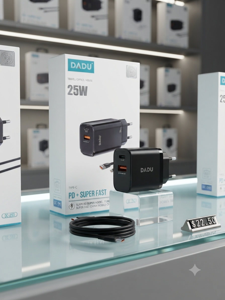 شاحن جداري سريع DADU بقوة 25W يدعم تقنيات PD و Super Fast مع كابل خاص موديل DC-293 من MT mobile