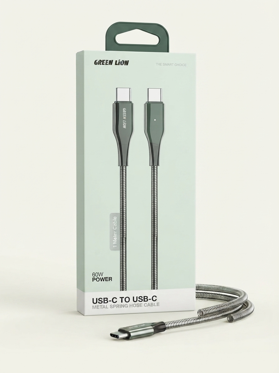 كيبل شحن Green Lion USB-C to USB-C مضفر بقدرة 60 واط (1 متر)